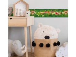 Bricoflor Dschungel Tapete für Kinderzimmer mit Tieren Selbstklebende Bordüre aus Vlies Tapetenbordüre in Grün Ideal für Jungen und Mädchen