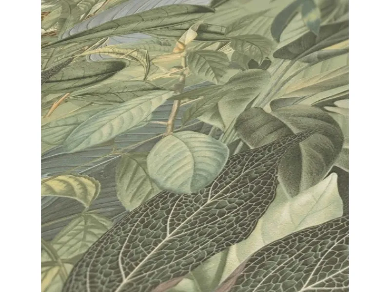 Bricoflor Dschungel Tapete Olivgrün mit Tieren Regenwald Vliestapete mit Leopard Affen Elefanten und Vögeln Ideal für Wohnzimmer