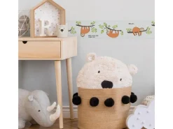 Bricoflor Faultier Tapete als Bordüre für Kinderzimmer Tier Tapetenbordüre Selbstklebend für Jungen und Mädchen Vlies Kindertapete in Grün und Orange