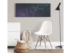Bricoflor Grafik Wandbild In Blau Und Weiß Metallic Effekt Leinwand Bild Mit Blätter Design Grafisches Wandbild Mit Modernem Muster Für Schlafzimmer