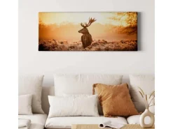 Bricoflor Hirschbild Als Wand Deko Leinwand Bild Mit Hirsch In Sonnenuntergang Idyllisches Wandbild Mit Landschaft Im Winter Für Wohnzimmer Und Flur