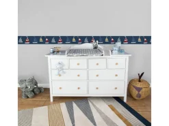 Bricoflor Bordüren^Kinder Tapete mit Segelboot als Bordüre Selbstklebend Tapetenbordüre für Kinderzimmer in Blau Vlies Kindertapete Maritim für Jungen
