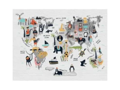 Bricoflor Tapetenmuster^Kindertapete Mit Weltkarte Mauer Tapete Mit Tieren Für Kinder Bunte Vliestapete In Steinoptik Mit Landkarte