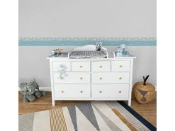 Bricoflor Kinderzimmer Bordüre Maritim in Blau Wolken Tapete mit Boot und Meer Ideal für Babyzimmer Selbstklebende Bordüre aus Vlies