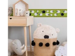 Bricoflor Tapezierzubehör^Kinderzimmer Bordüre mit Schafen Selbstklebend Tier Tapetenbordüre in Grün Ideal für Babyzimmer Vlies Kindertapete für Jungen und Mädchen
