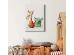 Bricoflor Wanddekoration^Kunst Bild Mit Katzen Abstrakt Buntes Leinwandbild Mit Tier Motiv Ideal Für Flur Und Küche Modernes Katzenbild Als Wand Deko