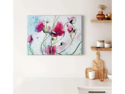 Bricoflor Wanddekoration^Leinwand Bild Mit Blumen Im Abstrakten Stil Wasserfarben Leinwandbild In Pink Und Grün Kunst Bild Mit Mohn Ideal Für Schlaf Und Wohnzimmer