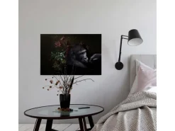 Bricoflor Wanddekoration^Leinwand Bild Mit Gorilla Und Blumen Stillleben Wandbild In Schwarz Ideal Für Wohn Und Schlafzimmer Tier Bild Auf Leinwand Im Querformat