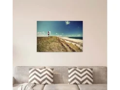 Bricoflor Leinwand Mit Strand Und Leuchtturm Keilrahmen Bild Mit Dünen Und Meer Ideal Für Badezimmer Und Schlafzimmer Maritimes Wandbild In Blau