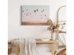 Bricoflor Leinwandbild Mit Heißluftballon Pastell Wandbild Mit Ballons Ideal Für Schlafzimmer Und Wohnzimmer Rosa Leinwand Bild Mit Himmel Motiv