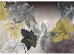 Bricoflor Tapetenmuster^Lilien Tapete Grafisch Vlies Fototapete mit Blumen in Grau Gold Ideal für Wohnzimmer und Schlafzimmer Florale Vliestapete Ausgefallen