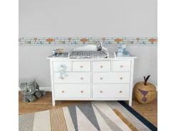 Bricoflor Bordüren^Luftschiff Tapete in Hellblau für Babyzimmer Kinderzimmer Bordüre Selbstklebend mit Zeppelin Vlies Kindertapete mit Tieren für Jungenzimmer