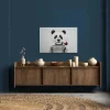 Bricoflor Maritimes Wandbild Panda Mit Pfeife Wohnzimmer Und Kinderzimmer Leinwandbild Mit Pandabär Auf Zickzack Muster 120 X 80