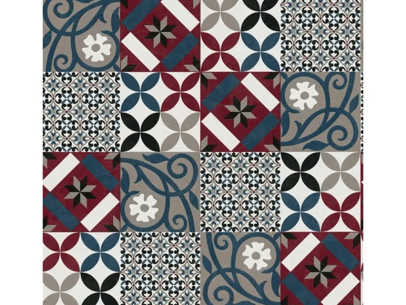 Bricoflor Marokkanische Tapete in Fliesenoptik Mosaik Vliestapete Rot Türkis Grau Vlies Fliesentapete mit Vinyl für Küche und Esszimmer Abwaschbar