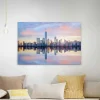 Bricoflor New York Leinwand Bild In Rosa Und Hellblau Romantisches Leinwandbild Mit Sonnenuntergang Ideal Für Schlafzimmer Skyline Wandbild Auf Canvas