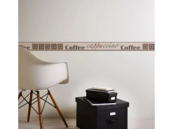 Bricoflor Schmale Tapetenbordüre für Küche Kaffee Tapete mit Vinyl Selbstklebende Tapeten Bordüre in Beige und Braun mit Keffeebohnen