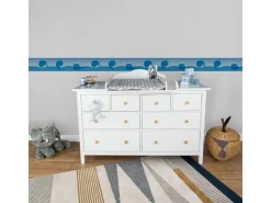 Bricoflor Bordüren^Selbstklebende Bordüre für Kinderzimmer Babyzimmer Tapete Wale Blau Tapetenbordüre Maritim Ideal für Jungen und Mädchen