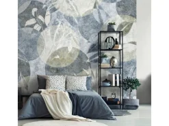 Bricoflor Tapetenmuster^Skandinavische Tapete in Beige Blau Vlies Mustertapete mit Kreis Design und Pflanzen Landhaus Fototapete mit Blättern Ideal für Schlafzimmer