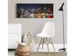 Bricoflor Skyline Von New York Auf Leinwand Modernes Stadt Bild Mit Nacht Motiv Ideal Für Jugend Und Schlafzimmer Urbanes Wandbild In Schwarz Blau