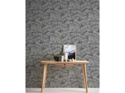 Bricoflor Tapete Grau Silber Schwarz Elegante Vliestapete mit Blättern im Schimmer Effekt Mustertapete in anthrazit für Wohnzimmer