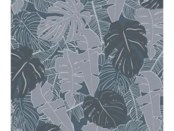 Bricoflor Tapetenmuster^Tapete Monster Pflanzen Palmenblätter Vliestapete in Blau Silber Moderne Mustertapete in Dunkelblau für Schlafzimmer