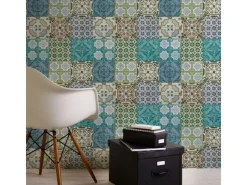 Bricoflor Mosaik|Tapetenmuster^Türkise Tapete in Fliesenoptik Orientalische Mosaik Tapete Ideal für Küche und Wohnzimmer Boho Vliestapete im Vintage Stil