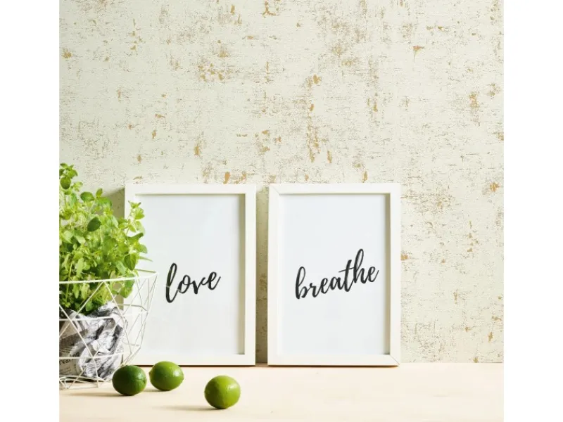 Bricoflor Tapezierzubehör^Vintage Tapete in Weiß und Gold Putzoptik Tapete im Shabby Chic Abwaschbare Vinyl Vliestapete für Badezimmer und Flur