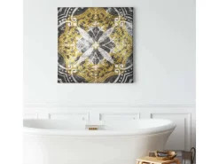 Bricoflor Wandbild Im Orientalischen Stil Marokkanisches Leinwand Bild Im Fliesen Stil Ideal Für Küche Und Schlafzimmer Leinwandbild In Grau Und Gold