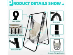 CCLIFE Kissen|Sessel^Hängesessel mit Gestell Kissen Hängeschaukel Hängestuhl Bis 100kg Indoor Outdoor Garten