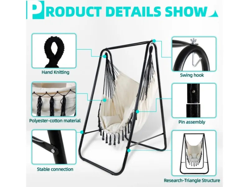 CCLIFE Kissen|Sessel^Hängesessel mit Gestell Kissen Hängeschaukel Hängestuhl Bis 100kg Indoor Outdoor Garten