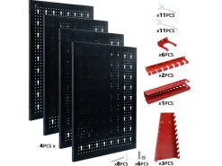 CCLIFE Werkzeugwand Lochwand 4 tlg Inkl. 52-Teiligem Metall Werkzeuglochwand Vier Teile 160 x 60 x 2 cm Erweiterbar Zubehör Wandregal