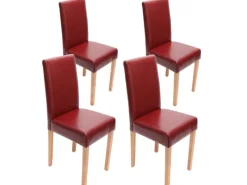 CHEFGASTRO Stühle^Esszimmerstuhl 4er-Set Klassisch & Zeitlos 90x43x56cm Sitzhöhe 45cm Leder Rot Helle Beine