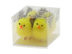 Ostern^Chenille-Hähne mit Federflügel 4 Stück Gelb