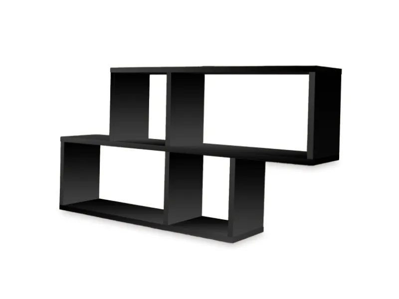 Schweberegale|Holzregale^Coemo Wandregal Ernie Schwarz 100x20x53cm aus Holz Mit 4 Fächern