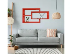 Coemo Wandregal KARO 104x20x59cm aus Holz in Rot Wandregal KARO 104x20x59cm aus Holz in Rot