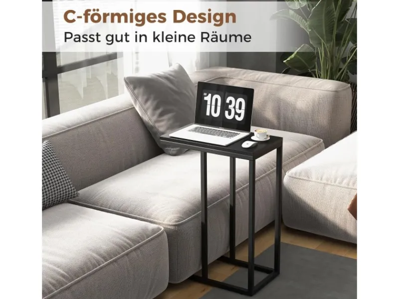 Tische^Costway Beistelltisch C-Form Sofatisch mit Metallgestell