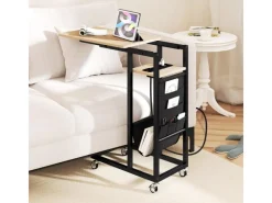 Costway Beistelltisch C-förmig mit Ladestation Sofatisch