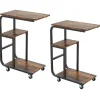 Costway Beistelltisch 2er Set Sofatisch mit Rollen C-Form Kaffeetisch
