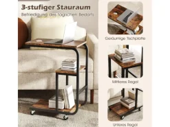 Costway Beistelltisch 2er Set Sofatisch mit Rollen C-Form Kaffeetisch