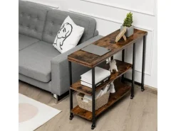 Costway Beistelltisch Holz Couchtisch L-Form 101 x 82,5 x72,5 cm Braun