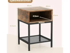 Tische^Costway Beistelltisch Im Industriedesign Nachttisch mit Stauraum Braun