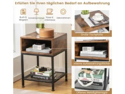 Tische^Costway Beistelltisch Im Industriedesign Nachttisch mit Stauraum Braun