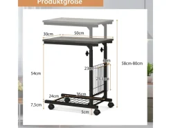 Tische^Costway Beistelltisch mit Rollen Laptoptisch Höhenverstellbar