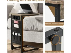 Costway 2er Set Beistelltisch mit Ladestation & USB Anschlüssen C-Form