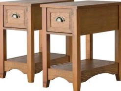 Tische^Costway 2er Set Beistelltisch mit Schublade und Ablage braun