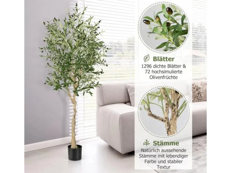 Kunstpflanzen^Costway 2er Set Künstliche Olivenbaum Blättern Grün 180 cm