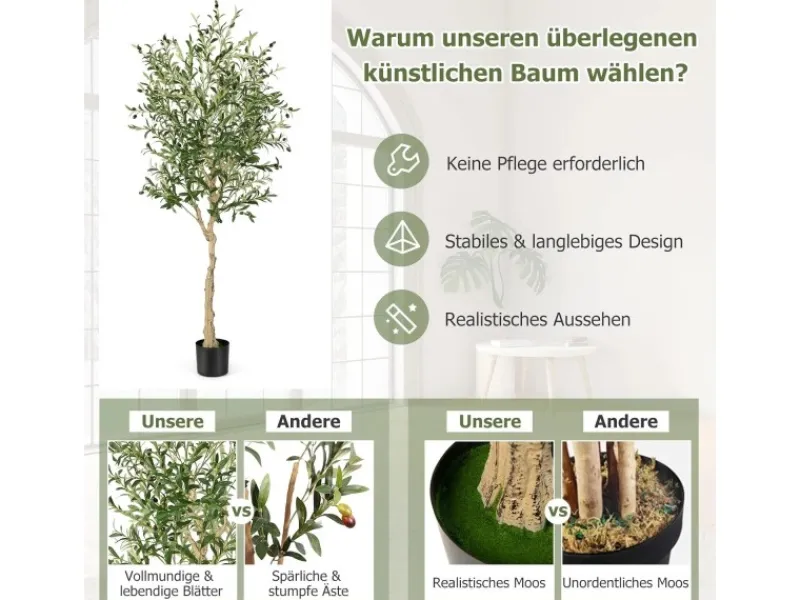Kunstpflanzen^Costway 2er Set Künstliche Olivenbaum Blättern Grün 180 cm