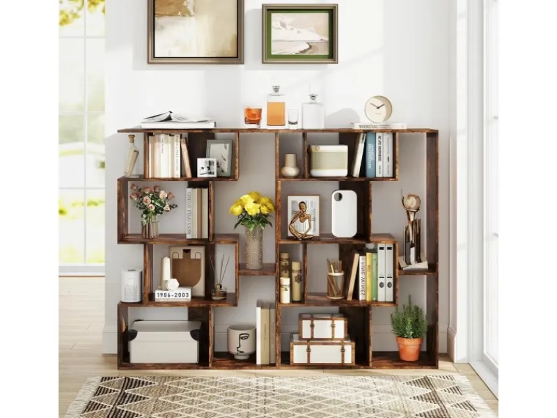 Bücherregale^Costway Geometrische Holzregal Bücherregal mit Kippsicherungen