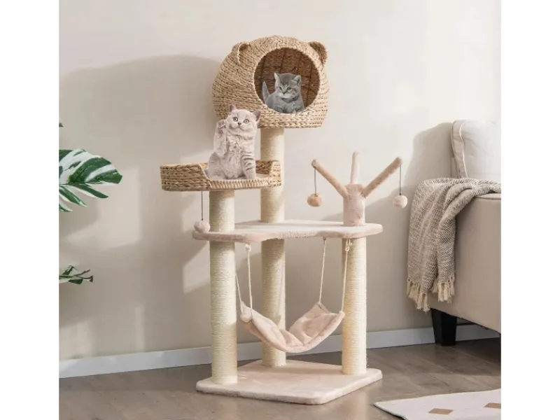 Katzenbedarf^Costway Katzenbaum mit Höhle Katzenmöbel Katzenhaus 121cm Hoch