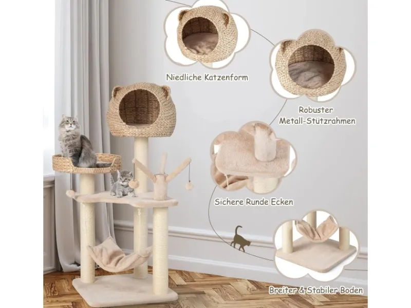 Katzenbedarf^Costway Katzenbaum mit Höhle Katzenmöbel Katzenhaus 121cm Hoch